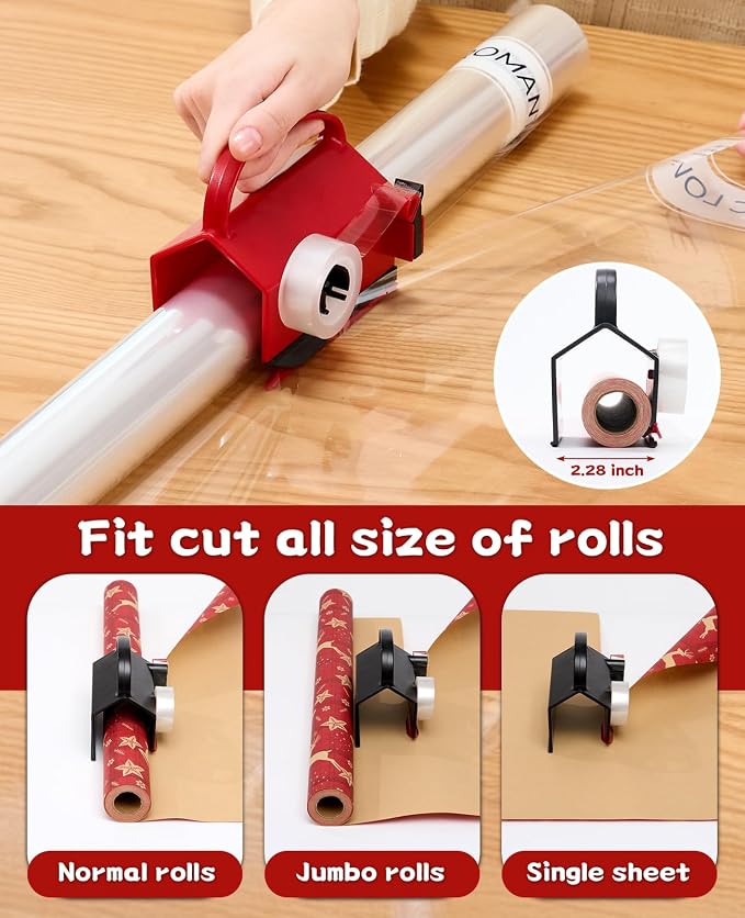 2 Pack Wrapping Paper Cutter & Tape Dispenser Dual Use, Gift Wrap Cutter Tool - Image 4