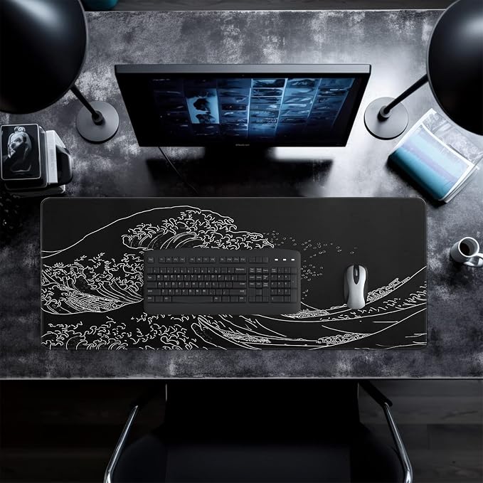 Japanese Gaming Mouse Pad Abstract Black Mouse Pad 31.5x11.8 Inch Black Sea - Image 7