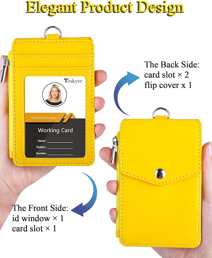 Teskyer ID Badge Holder with Lanyard, Lanyard Wallet, Bright Dark Pink | 4-Card - Image 3