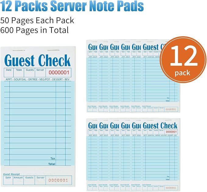 ZPARIK 12 Pack Blue Guest Checks Books - Image 4