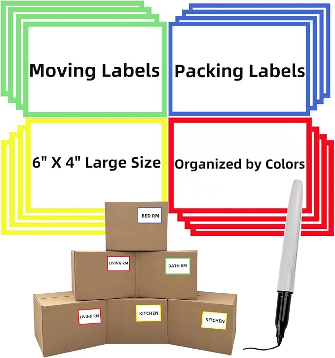 6" x 4" Large Moving Labels for Boxes Color-Coded Label Stickers for Moving for - Image 8