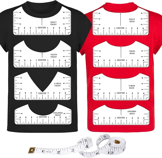 9Pcs Tshirt-Ruler Guide to Center Vinyl, Transparent V-Neck/Round PVC Ruler by TIETOC