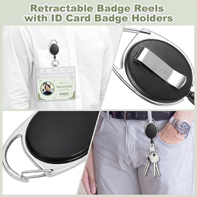 2 Pack ID Badge Holder with Badge Reels Retractable Clip Heavy Duty Horizontal - Image 6