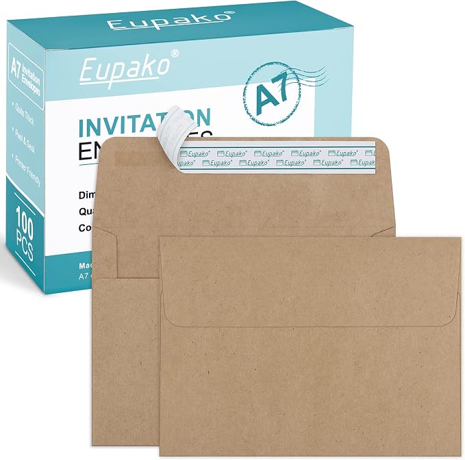 Eupako 5x7 Envelopes Self Seal 100 Pack, Kraft Paper Envelope by Eupako