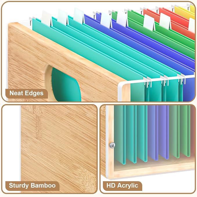 Sbanmao 2 Pack Hanging File Organizer, Bamboo Filing Box File Crate Storage - Image 8