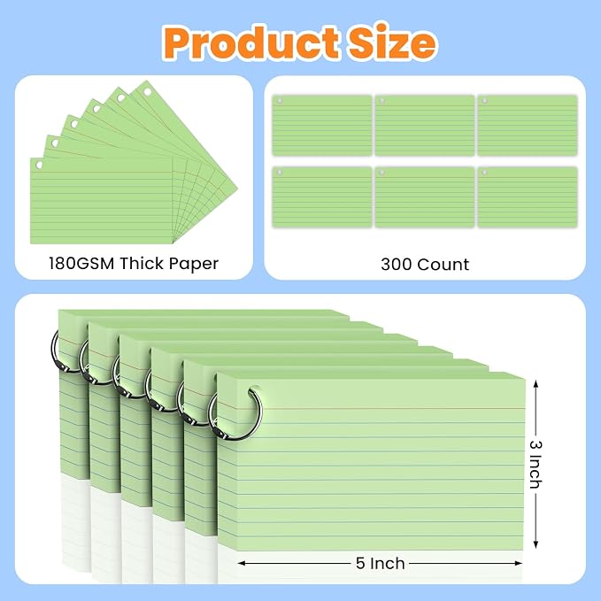 300 Count Green Index Cards 3x5 Inch - Image 2