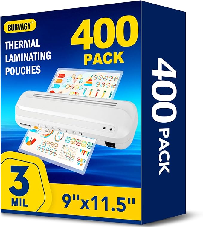 400 Pack Laminating Sheets, 3 Mil, 9 x 11.5 Inches Thermal Laminating Pouches Lamination Sheet Paper for Laminator, Clear, Letter Size, Office and School Supplies-DeskLoop Office