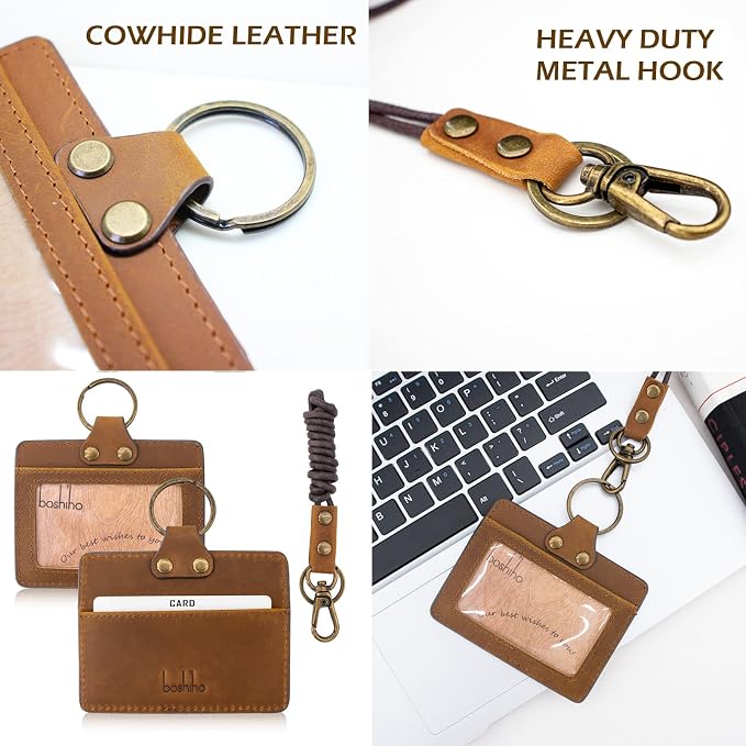 Badge Holder: Boshiho Cowhide Leather ID Badge Card Holder - Image 4