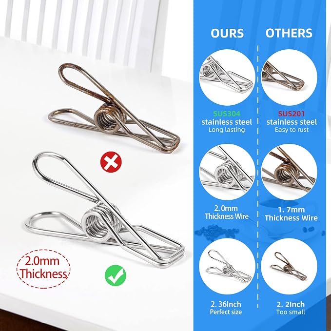 40 Pack Wire Clothes Pins Heavy Duty Outdoor, Stainless Steel ClothesPins - Image 3
