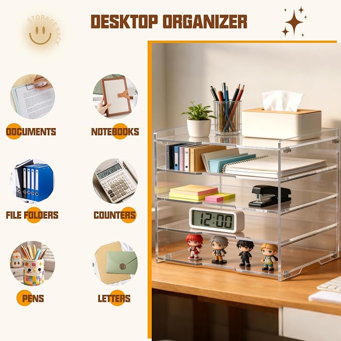 Leffis 5 Tier Acrylic Desk Organizer, Desktop Document Sorter - Image 3