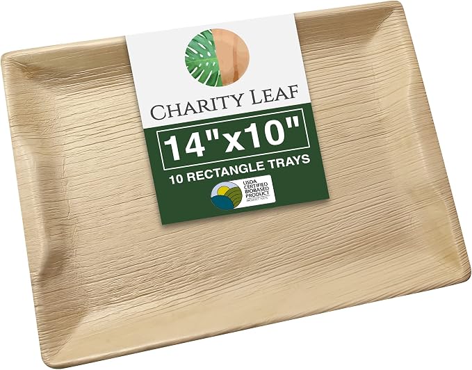 Charity Leaf Disposable Palm Leaf 14" x 10" Trays Bamboo Like Serving Platters by CharityLeaf