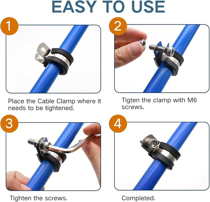 ZIPCCI 2 Inch Wire Clamp, 10 Pack Stainless Steel Cable Clamp, Rubber Metal - Image 3