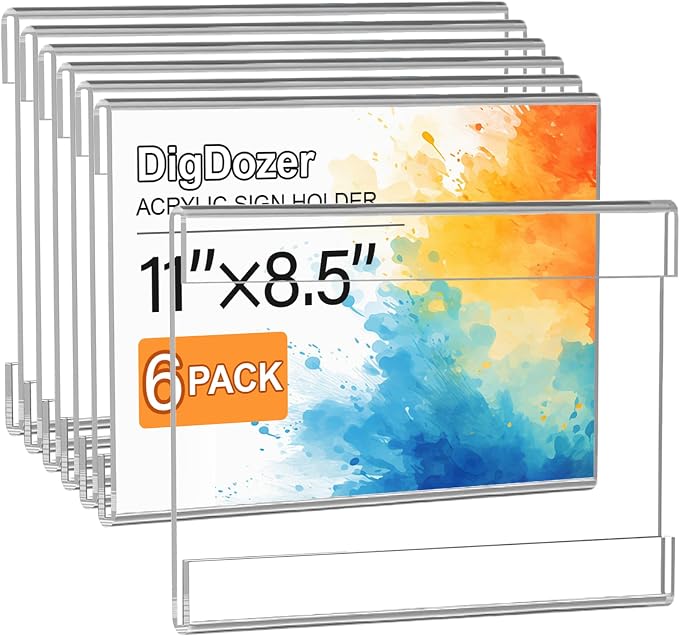 6 Pcs Acrylic Sign Holder 11 x 8.5, Horizontal Wall Mount Sign Holders by Unknown