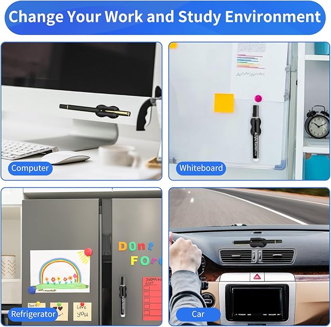 Adhesive Pen Pencil Holder for Desk Wall, 12PCS Marker Holder for Whiteboard Silicone Pen Holder for Clipboard Office Essentials Teacher Supplies (12PCS Black)-DeskLoop Office