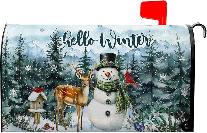 Hello Winter Snowman Mailbox Covers Magnetic Christmas Snow Xmas Mailbox Cover by farg