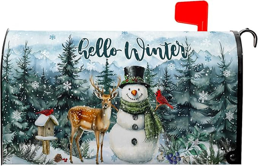Hello Winter Snowman Mailbox Covers Magnetic Christmas Snow Xmas Mailbox Cover by farg