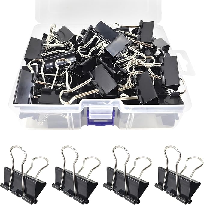 60 Pack Binder Clips Medium, 1.25 Inch/32mm Black Binder Paper Clips by Unknown