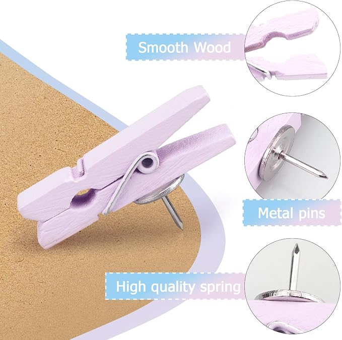 50 PCS Wooden Clips Colorful Push Pins Tacks - Image 4