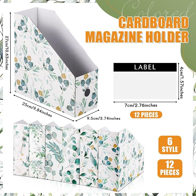 PerKoop 12 Pcs Decorative Magazine File Holders Floral Foldable File Folders - Image 2