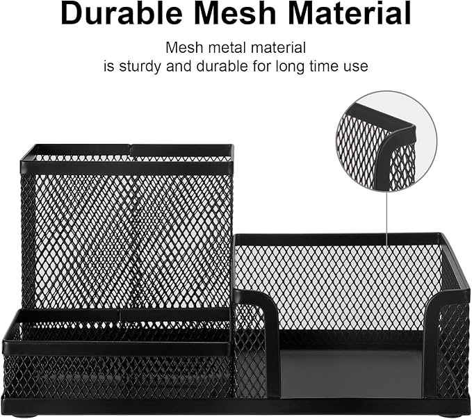 Comix Mesh Pen Pencil Holder Desk Organizer, 3 Compartment Wire Desktop Pen - Image 4