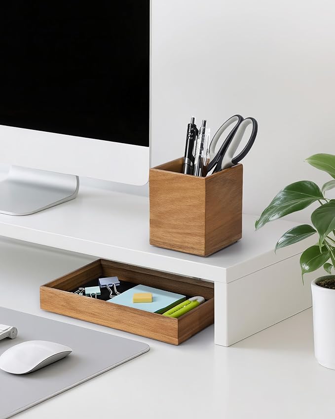 HULISEN Wooden Desk Organizer Tray with Pen Holder, Non-Slip Desk Tray and Pencil Holder Set with Felt Lined, Desktop Accessories for Home Office Workspace Organization-DeskLoop Office
