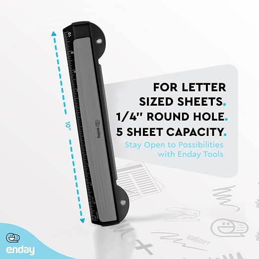 3 Hole Puncher for Binder, 3 Sheets Capacity, Removable Chip Tray, 10” Ruler - Image 5