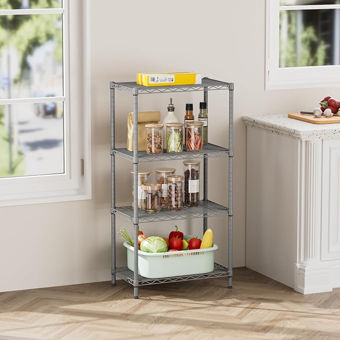 SINGAYE 4 Shelves Adjustable Storage Shelf Wire Shelving Rack Bathroom Standing - Image 9