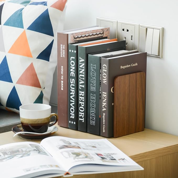 Large Bookend Hold Heavy Books- 7x4x5in 2 Pack Wood Bookends - Image 5