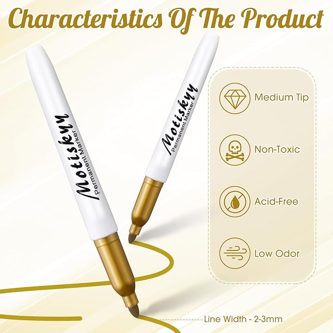 180 Pcs Metallic Permanent Markers Bulk Fine Point Metallic Markers Pens for Fabric, Black Paper, Cards, Scrapbook, Wood, Plastic, Canvas, Mugs, DIY Art Crafts, Etc(Gold)-DeskLoop Office