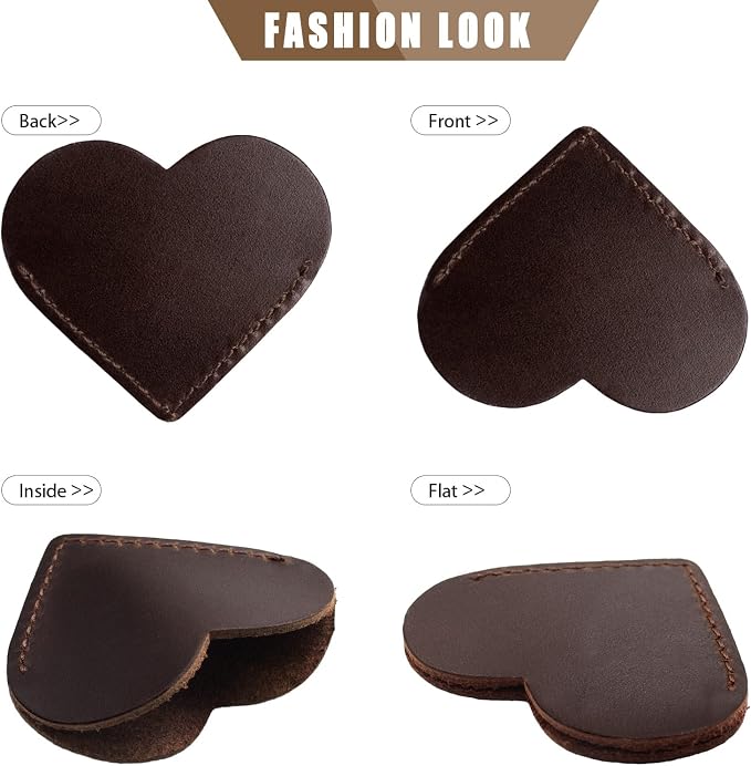 Jack&Chris Genuine Leather Heart Bookmark, Handmade Stitched Corner Page - Image 4