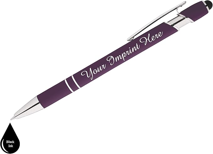Up to 500 Pcs Custom Pens Bulk | Rainbow of Colors | Soft-Touch Metal Black Ink Personalized with Name or Message (Purple, 12 pcs)