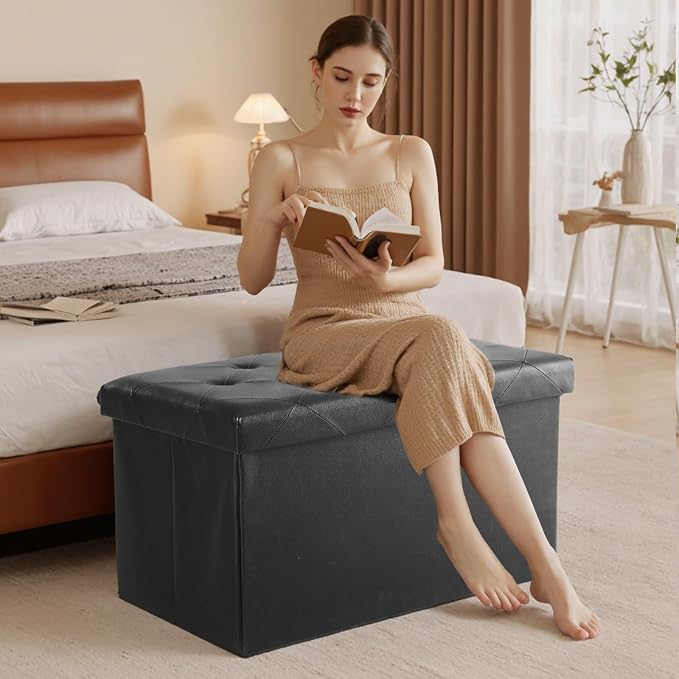 DUMOS 30 Inch Folding Storage Ottoman Bench, Large Hidden Storage Chest - Image 8