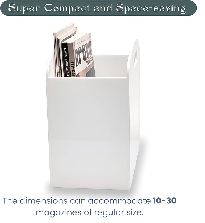 White Magazine Holder - Acrylic Magazine Rack Floor, Newspaper Stand with handles, Modern Lucite Magazine and Book Basket Box for Bathroom, Bedroom, Living Room-DeskLoop Office
