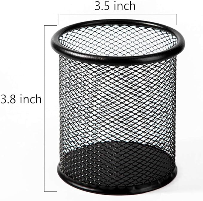 Ameceres 4 Packs Wire Mesh Pencil Holder Metal Pen Cup Desk Pen Organizer Case Pencil Jar Black for Office Home (DeepPink)-DeskLoop Office
