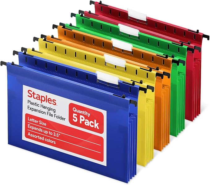 Staples Poly Expanding Hanging File Pockets, Letter Size, Durable Poly by Staples