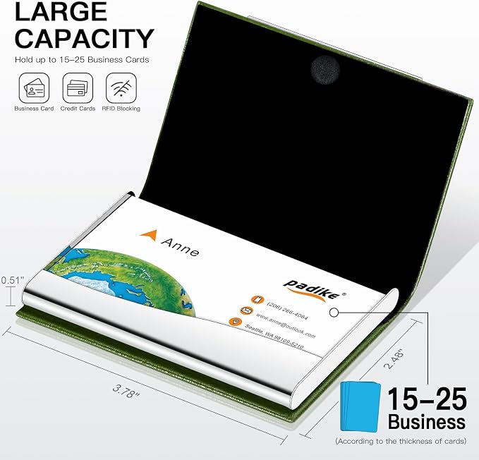 Padike Business Card Holder, Business Card Case Professional PU Leather & - Image 3
