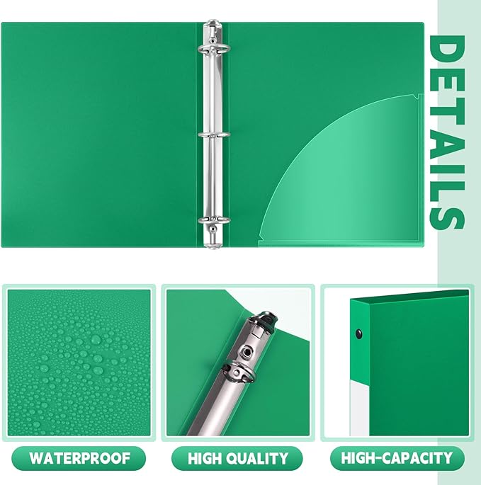 Henoyso 16 Pcs 3 Ring Binder 1/2'' Round Fits Letter Size 8. 5'' x 11'' Paper Plastic Flexible Binder Holds 100 Sheets with 1 Pockets Versatile Organizer for Office Home School (Green)-DeskLoop Office