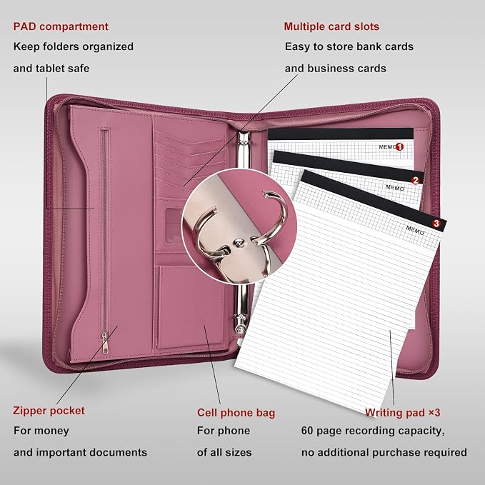 Leathario Portfolio Binder, Includes 5 Folder Index Dividers and 3 Notepads - Image 6