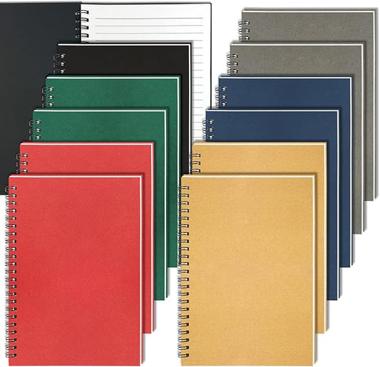 GINMLYDA Small Spiral Notebook 12Pack, 120 Lined Pages 8.25x5.50 Inches Spiral Journal Kraft Cover Notebooks & Writing Pads for School Home Office Aesthetic Sketch Drawing Note-DeskLoop Office