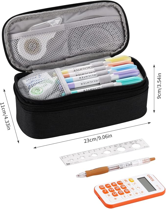Dugio Big Pencil Case for Boys Organizer Pencil Bag with Zipper Pencil Pouch for School Teens Kids Aesthetic Large Pencil Pouch Black-DeskLoop Office