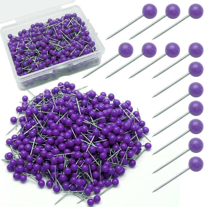 500Pcs Purple Map Pins, 1/8 Inch Map Tacks, Round Ball Head Map Push Pins by Auvotuis