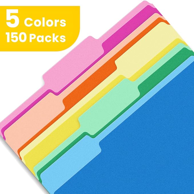 SUNEE File Folders, 150 Pack Manilla Folders 8.5 x 11, Colored File Folders - Image 5