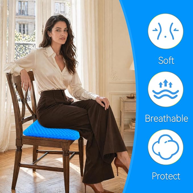 Large Gel Seat Cushion for Long Sitting – 15"x17"x1.8" Thick, Circular Gel Grid - Image 3