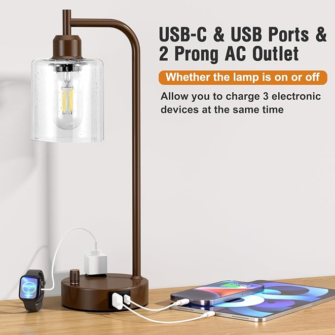 Innqoo Industrial Table Lamps for Bedrooms Set of 2 - Image 3