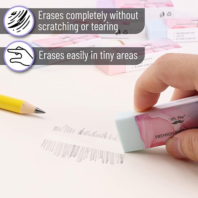 Mr. Pen- Pencil Eraser, 10 Pack, Pastel Colors | Large Latex Free Vinyl Block - Image 5