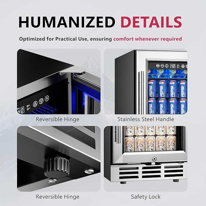 15'' Beverage Refrigerator Cooler - 126 Cans Under Counter Beverage Fridge with LED Light, Built-in Design, Wine Cooler for Home/Kitchen-DeskLoop Office