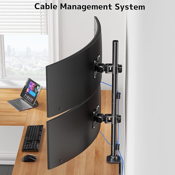 Dual Vertically Stacked Ultrawide Monitor Desk Mount 17-49 Inch - Extra Tall Heavy Duty Adjustable Monitor Arm for 2 monitores,Weight 2-20 kg per Arm,VESA 75/100 mm-DeskLoop Office