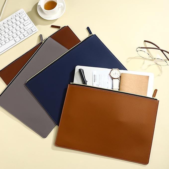PU Leather A4 File Folder Zipper Document Holder Envelope Folder Case - Image 9