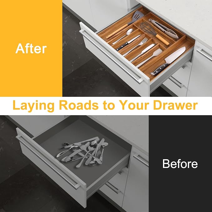 oridom Large Premium Acacia Silverware Organizer - Image 3