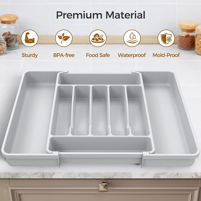 ukeetap Extra Large Expandable Silverware Organizer, BPA-Free Food-Safe Cutlery - Image 4